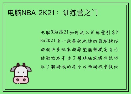 电脑NBA 2K21：训练营之门